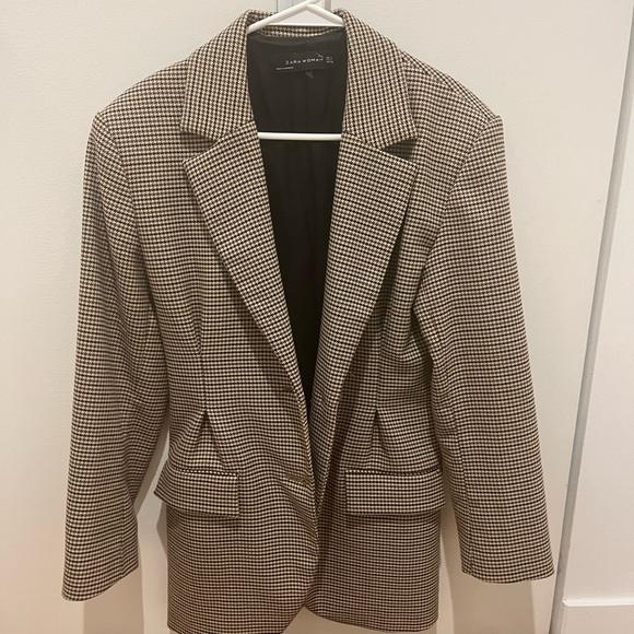 Zara Brown and Black Houndstooth Blazer women’s S - Picture 3 of 11